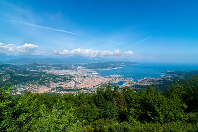 Aerial view of townscape against sky