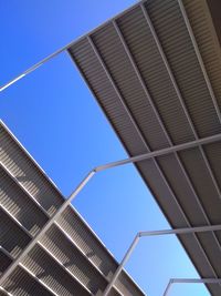 Low angle view of modern building against clear blue sky
