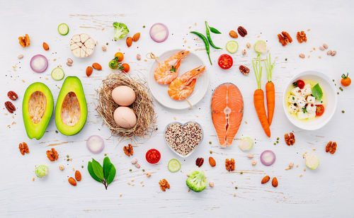 High angle view of fruits on table