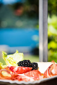 Close-up of fruits in plate