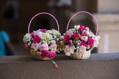 Close-up of pink flowers on table