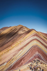 Scenic view of desert against clear blue sky