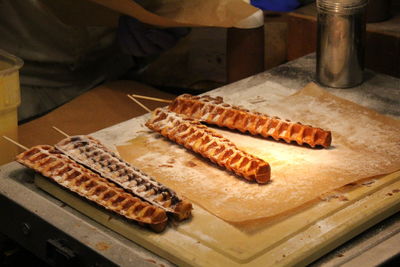 High angle view of meat on cutting board