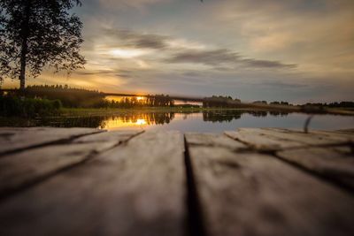 Scenic view of river at sunset