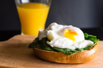 Close-up of open faced sandwich on table