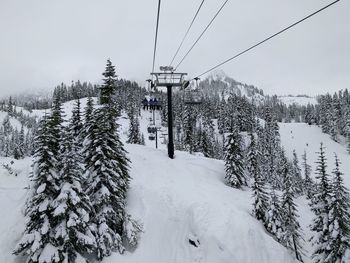 Low angle view of ski lift against sky during winter