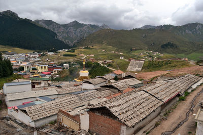 High angle view of townscape against sky