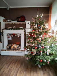 Christmas tree on floor at home
