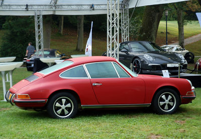 Vintage car on field