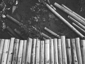 High angle view of wooden fence