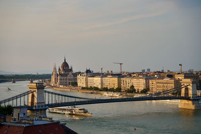 Hungarian parliament building and chain bridge in budapest
