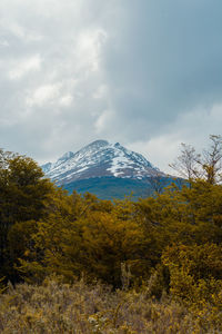 Scenic view of snowcapped mountain against sky