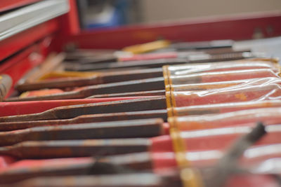 High angle view of piano keys