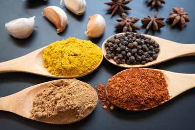 High angle view of spices on table