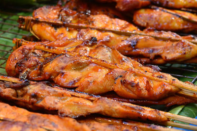 Close-up of meat on barbecue grill