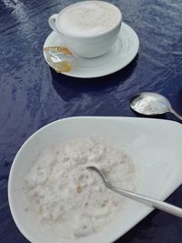 High angle view of breakfast on table