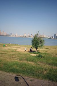 Scenic view of sea against clear sky