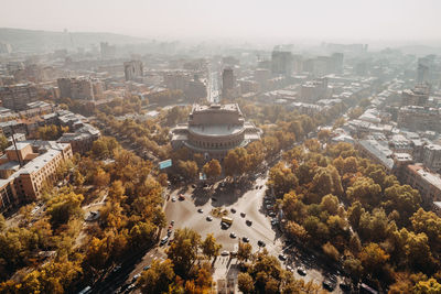 High angle view of buildings in city