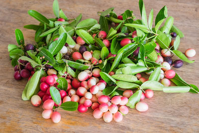 High angle view of vegetables on table