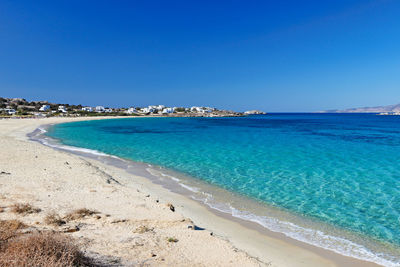 Scenic view of sea against clear blue sky