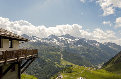 Scenic view of snowcapped mountains against sky