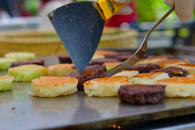 Close-up of meat in plate on table