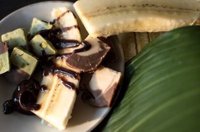 High angle view of dessert in plate