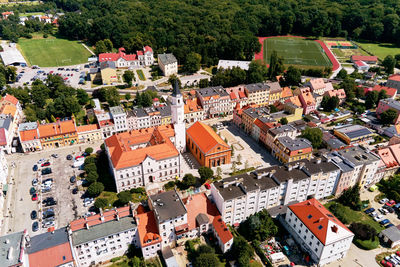 Aerial view of small european town with residential buildings