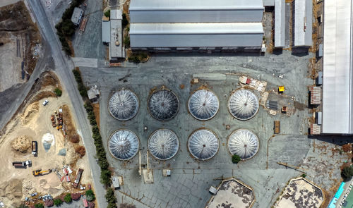 High angle view of old machine in building