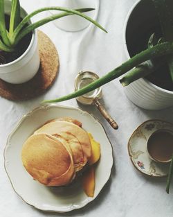 High angle view of breakfast on table