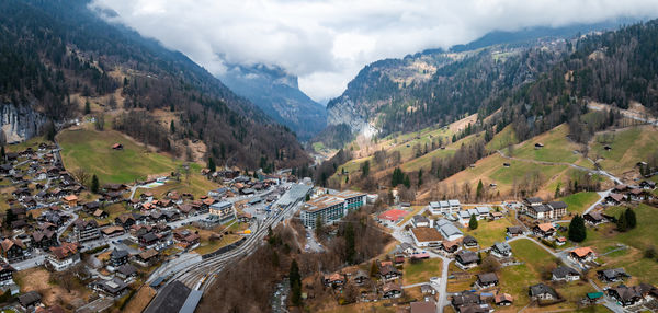 High angle view of townscape against sky