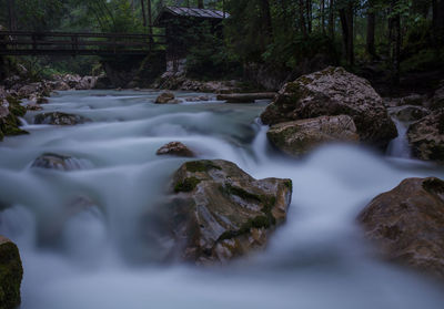 Stream flowing through rocks in forest