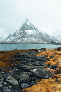 Scenic view of snowcapped mountains against sky