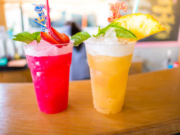 Close-up of drink served on table