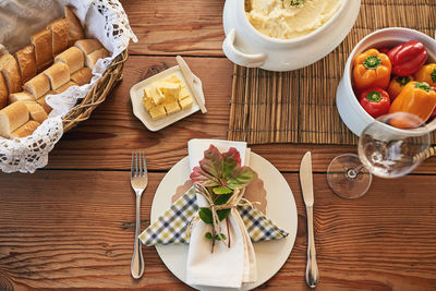 High angle view of food on table