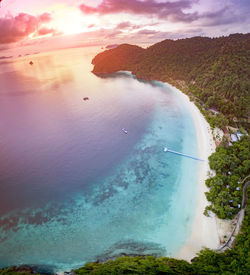 High angle view of sea shore against sky