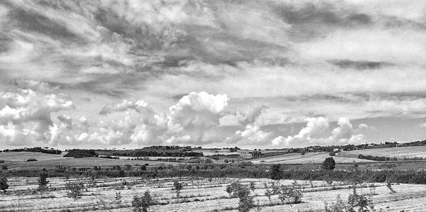 Scenic view of landscape against cloudy sky