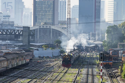 Railroad tracks in city