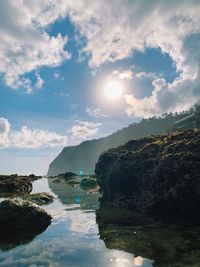 Scenic view of rocks in sea against sky in bali 