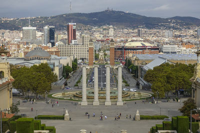 High angle view of buildings in city