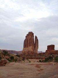 Rock formations against cloudy sky