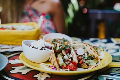 Mexican food tacos dip colourful food table restaurant mexican delicious