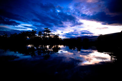 Scenic view of lake against cloudy sky