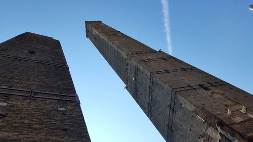 Low angle view of historic building against clear blue sky