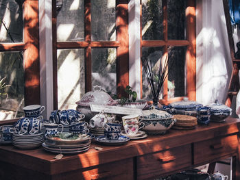 Glass of table at store