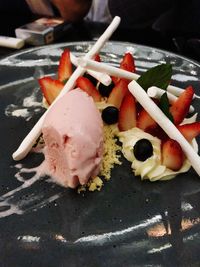 Close-up of dessert in plate on table