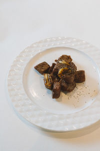 High angle view of food served in plate