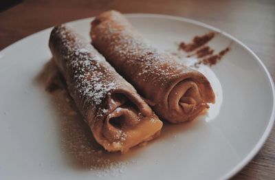 High angle view of dessert in plate on table