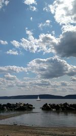 Scenic view of sea against cloudy sky