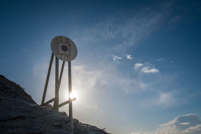 Low angle view of windmill against sky